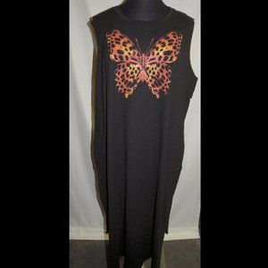 Cato Black Sleeveless Butterfly Graphic Dress, Pockets, Plus Size 26-28